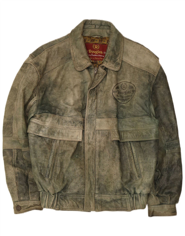 Douglas Mens Leather Jacket UK 38 Medium Khaki Leather