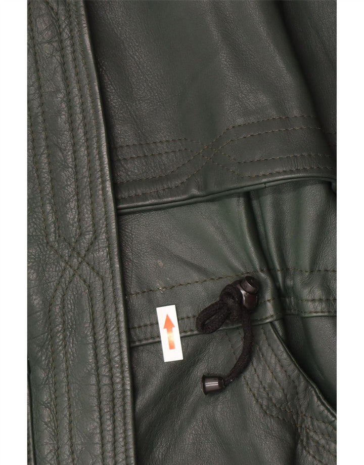 Vintage Womens Loose Fit Leather Coat UK 14 Medium Green Retro