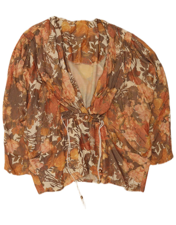 Vintage Womens Loose Fit Cardigan Top UK 18 XL Beige Floral