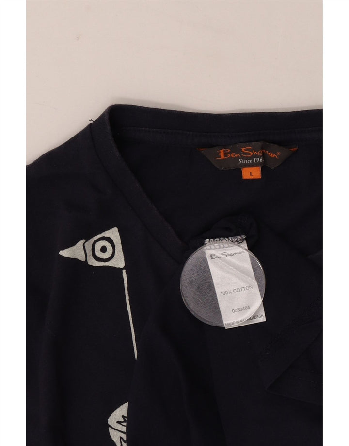 Ben Sherman Mens Graphic T-Shirt Top Large Navy Blue Cotton