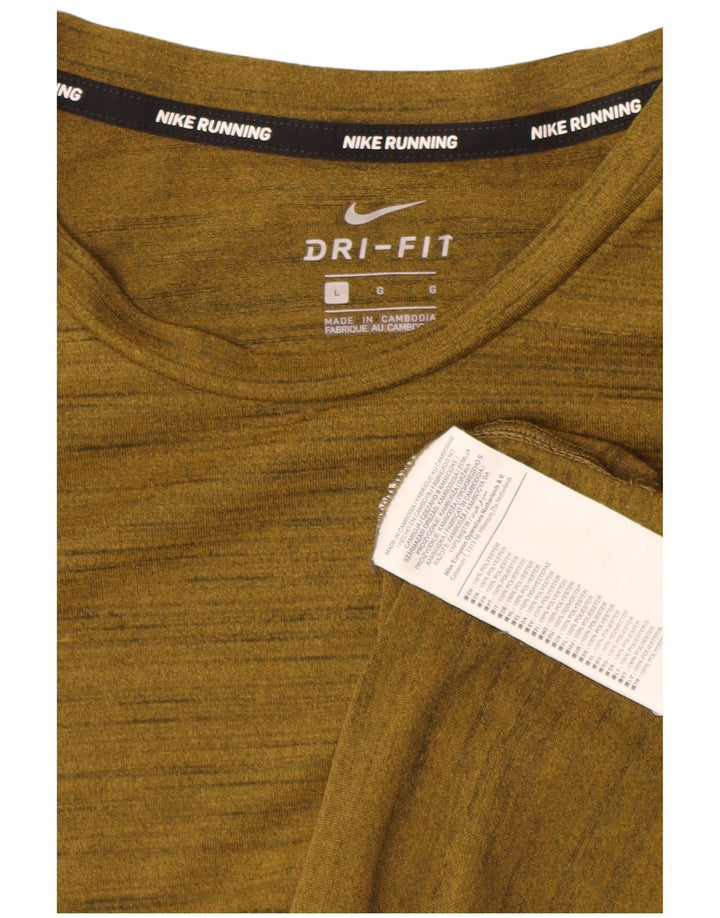 NIKE Mens Dri Fit T-Shirt Top Large Khaki Flecked Polyester
