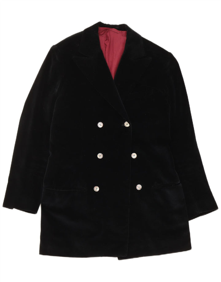 Vintage Womens Velvet Double Breasted Coat UK 14 Medium Black