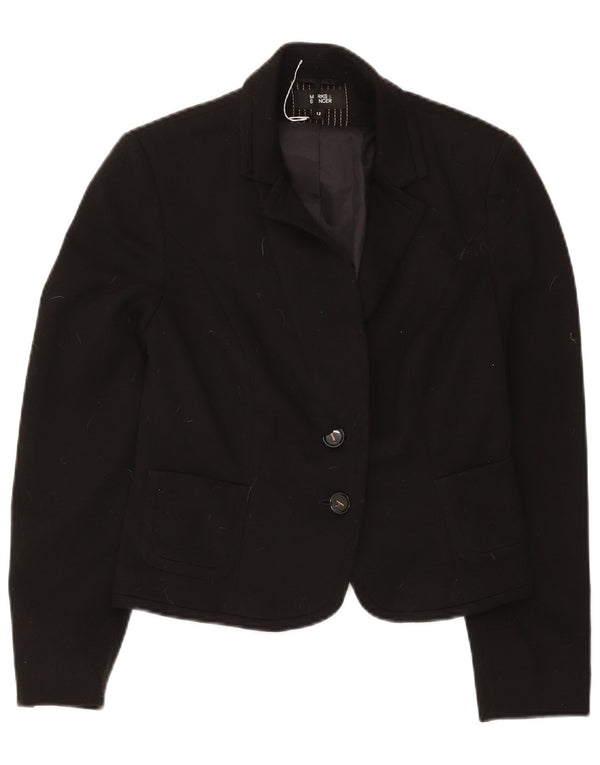 Marks & Spencer Womens 2 Button Blazer Jacket UK 12 Medium Black Polyester