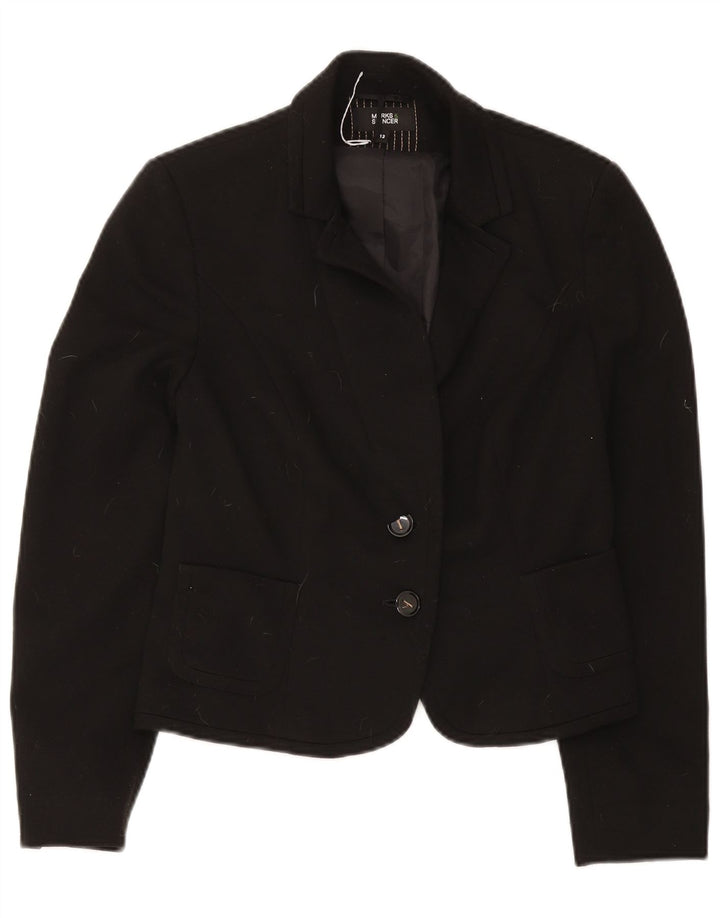 Marks & Spencer Womens 2 Button Blazer Jacket UK 12 Medium Black Polyester