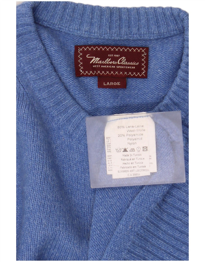 Marlboro Classics Mens Crew Neck Jumper Sweater Large Blue Wool