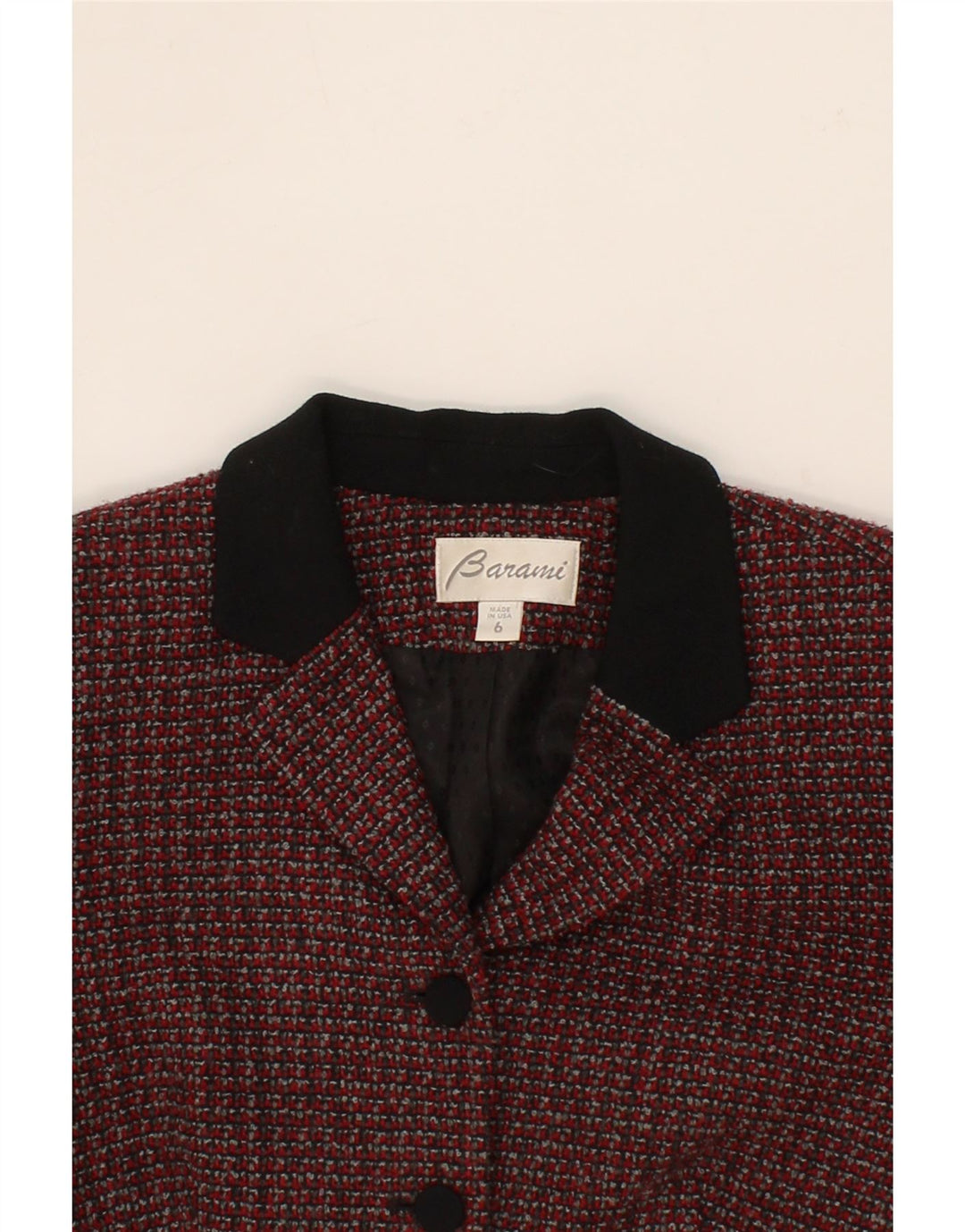 VINTAGE Womens 4 Button Blazer Jacket US 6 Medium Maroon Check Wool Vintage Vintage and Second-Hand Vintage from Messina Hembry 