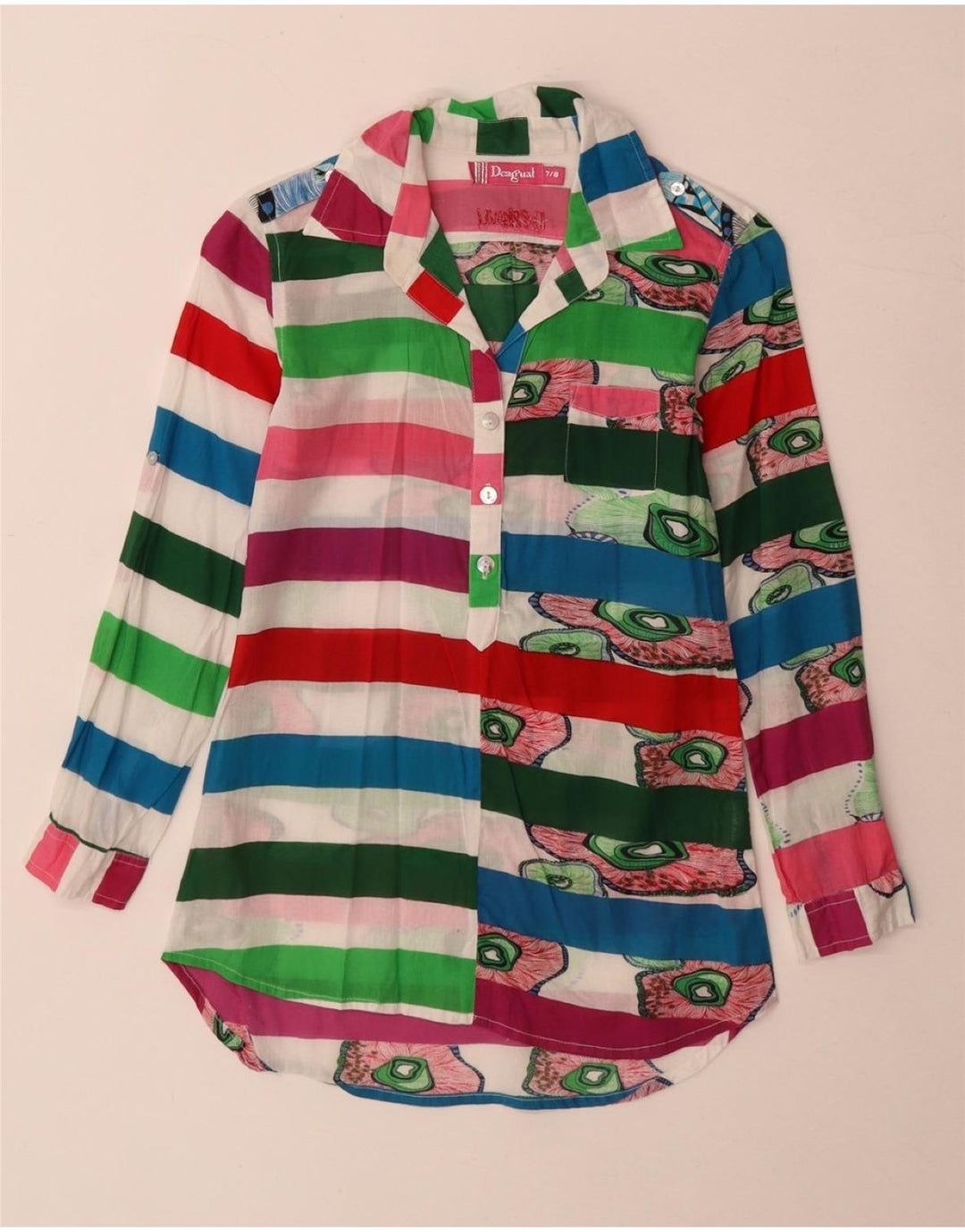 Desigual Girls Longline Fit Pullover Shirt 7-8 Years Multicoloured