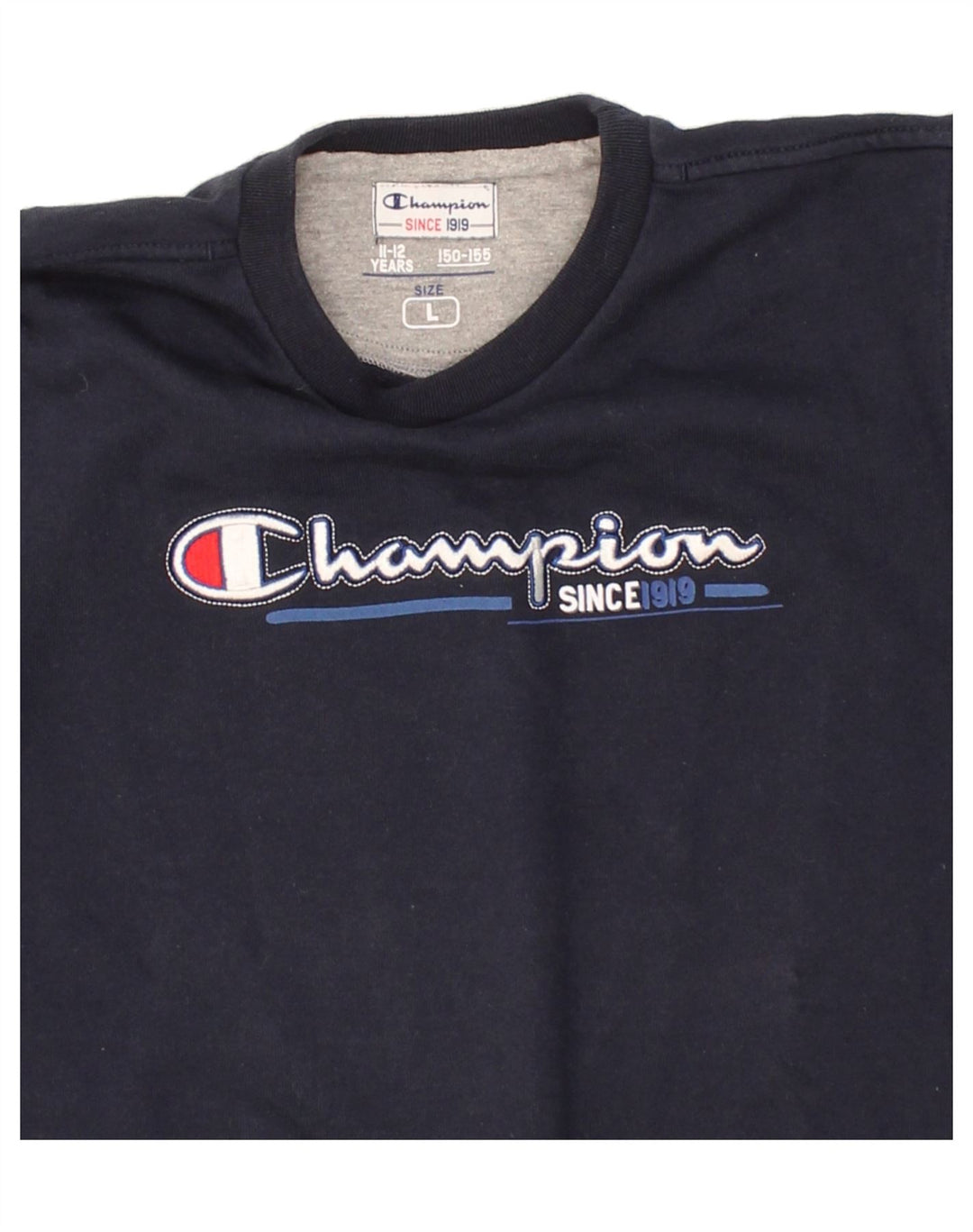 CHAMPION Boys Graphic Sweatshirt Jumper 11-12 Years Large Navy Blue Vintage Champion and Second-Hand Champion from Messina Hembry 