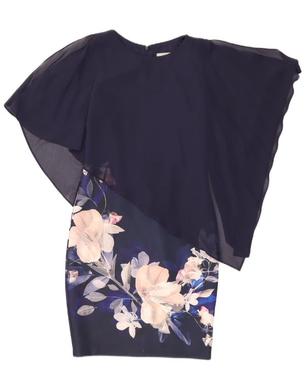Coast Womens Asymmetric Sheath Dress UK 10 Small Navy Blue Floral Polyester