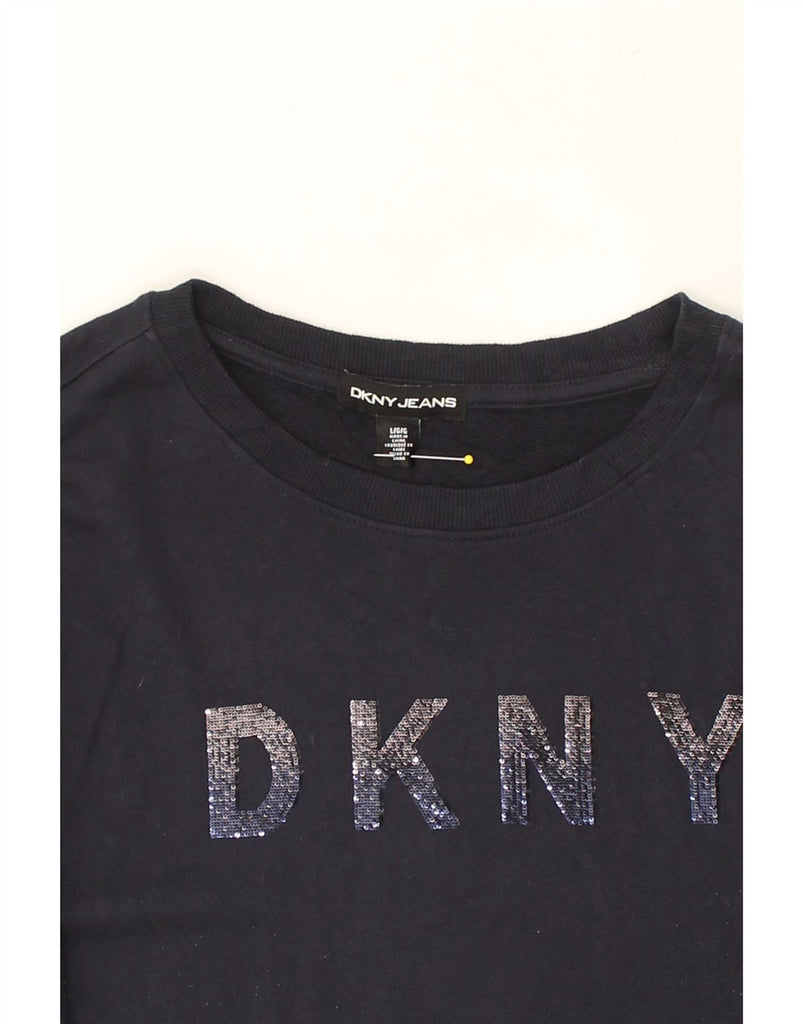 DKNY Womens Graphic Sweatshirt Jumper UK 16 Large Navy Blue | Vintage Dkny | Thrift | Second-Hand Dkny | Used Clothing | Messina Hembry 