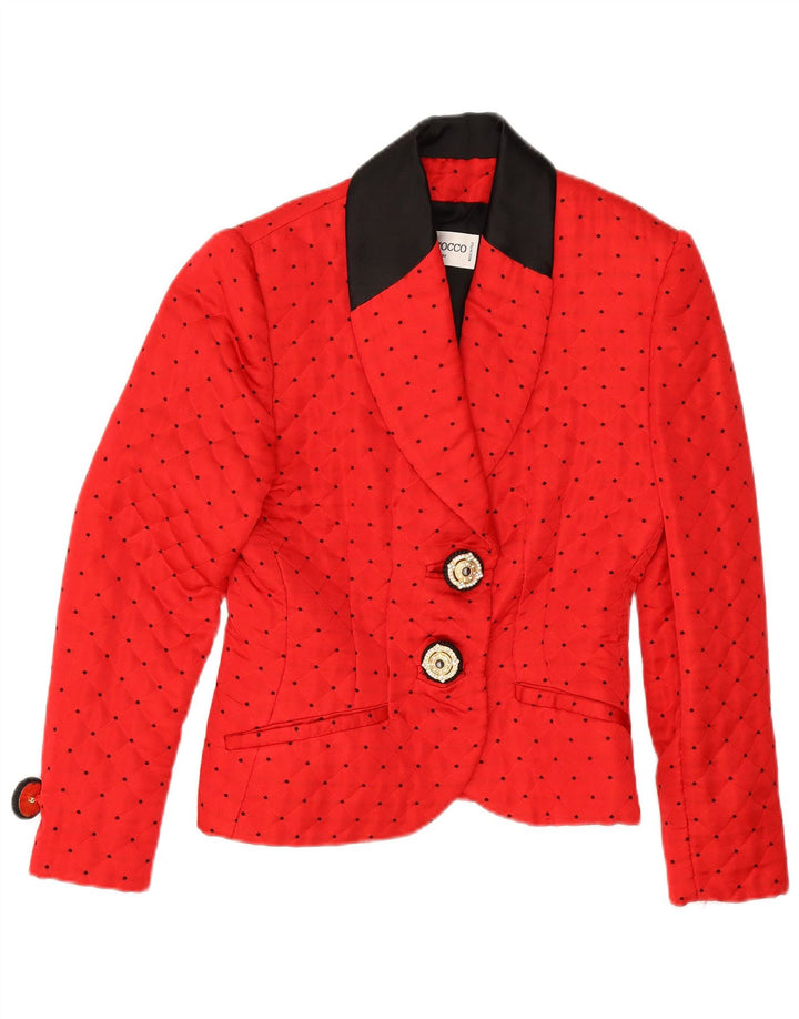 Roccobarocco Womens 2 Button Blazer Jacket IT 44 Medium Red Spotted Acrylic