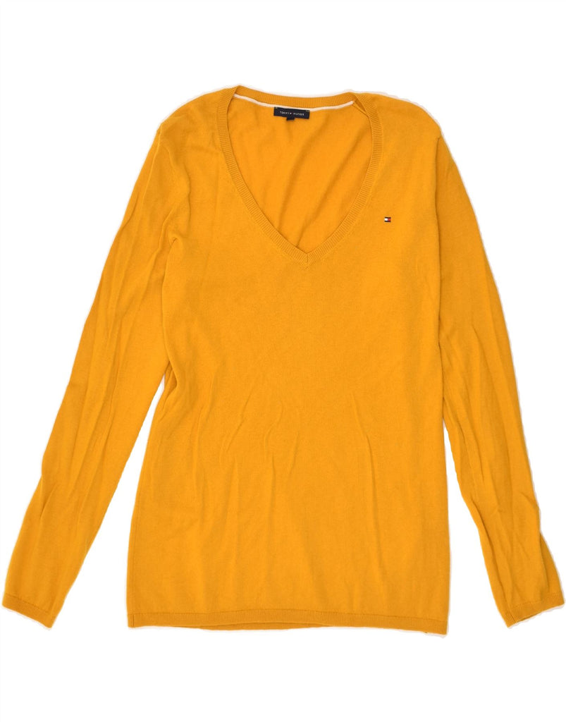 TOMMY HILFIGER Womens V-Neck Jumper Sweater UK 18 XL Yellow Wool | Vintage Tommy Hilfiger | Thrift | Second-Hand Tommy Hilfiger | Used Clothing | Messina Hembry 