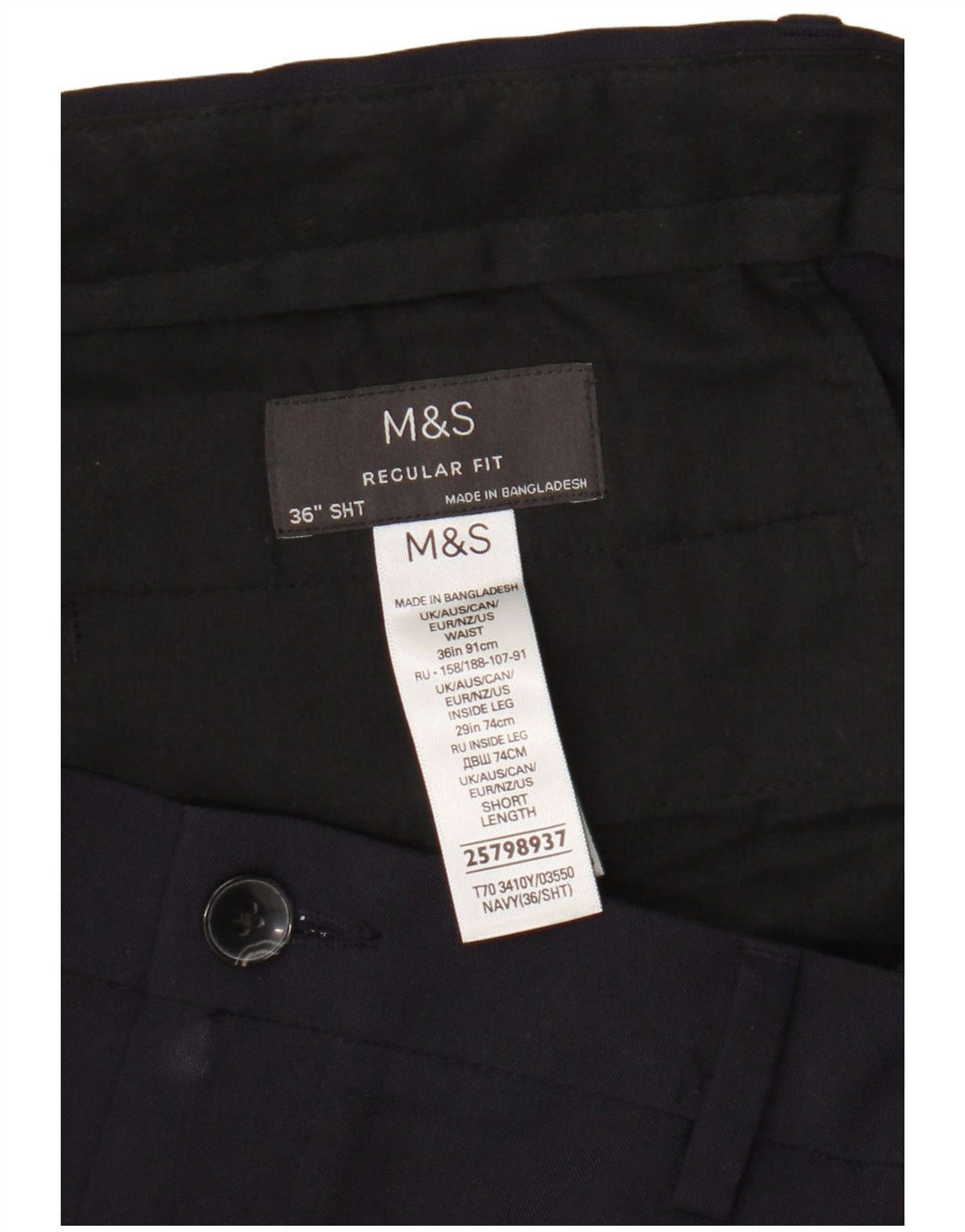 Marks & Spencer Mens Regular Fit Chino Trousers W36 L29 Navy Blue Polyester