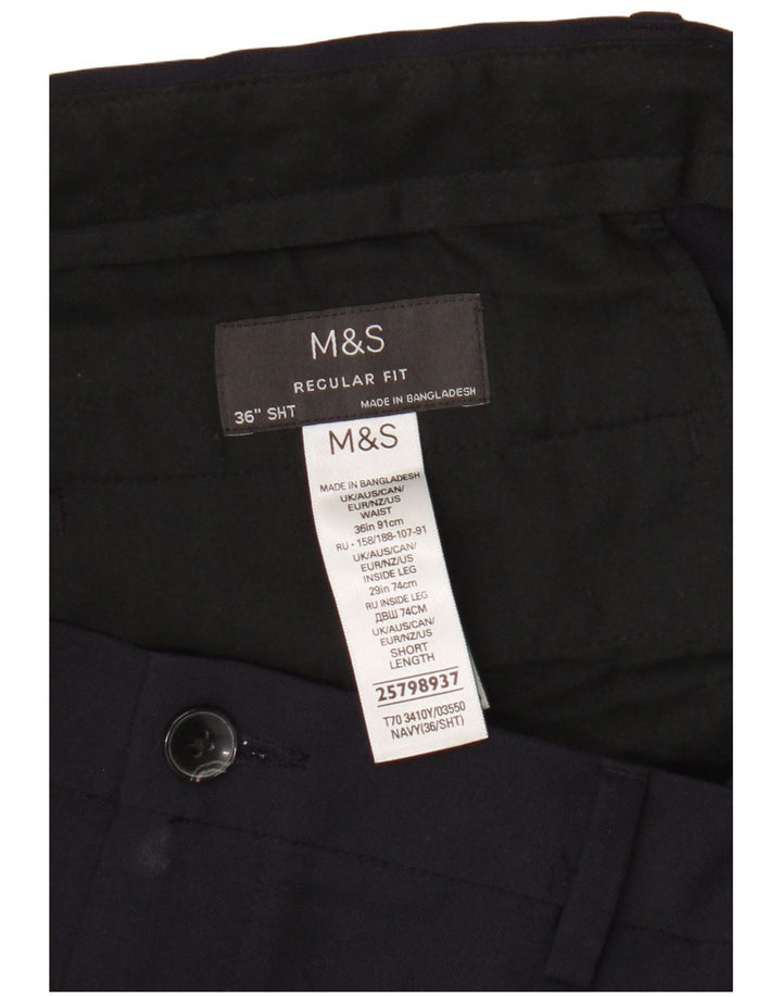 Marks & Spencer Mens Regular Fit Chino Trousers W36 L29 Navy Blue Polyester