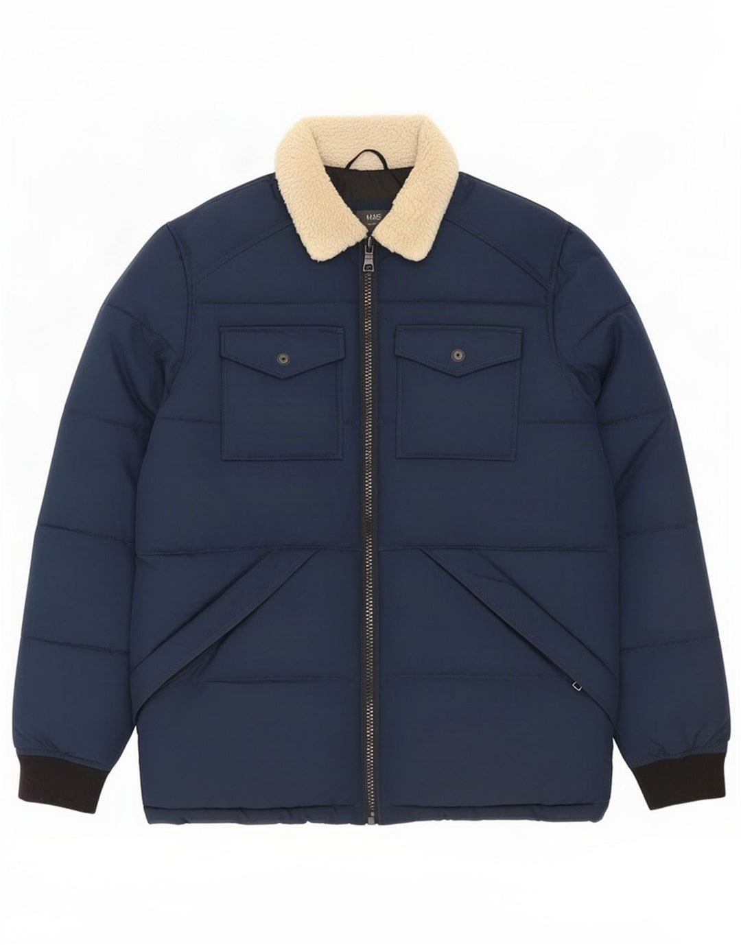 Marks & Spencer Mens Padded Jacket UK 38 Medium Navy Blue Colourblock