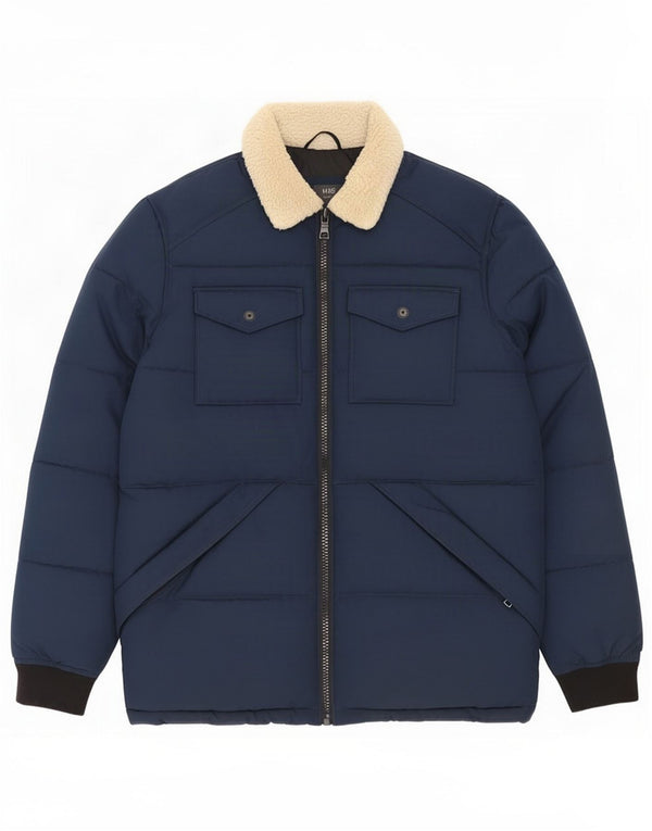 Marks & Spencer Mens Padded Jacket UK 38 Medium Navy Blue Colourblock
