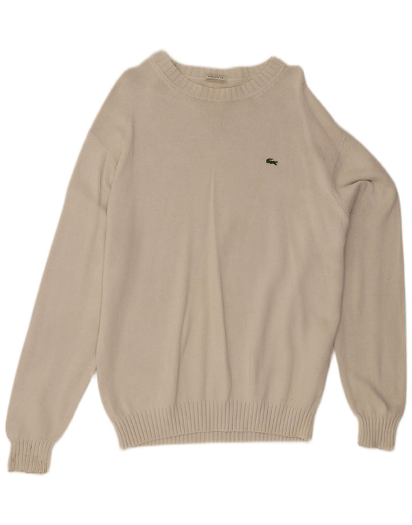 Lacoste Mens Zip Neck Jumper Sweater Size 5 Large Off White Striped Cotton