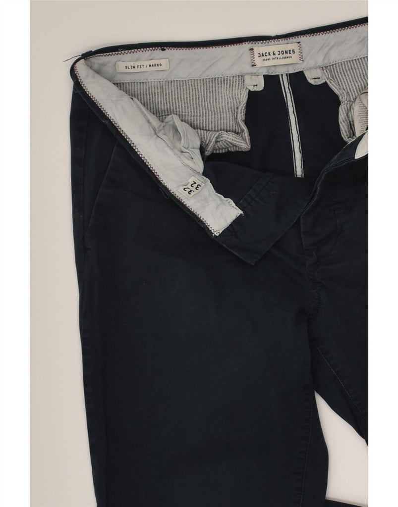 JACK & JONES Mens Marco Slim Fit Chino Trousers W32 L32  Navy Blue Cotton | Vintage Jack & Jones | Thrift | Second-Hand Jack & Jones | Used Clothing | Messina Hembry 