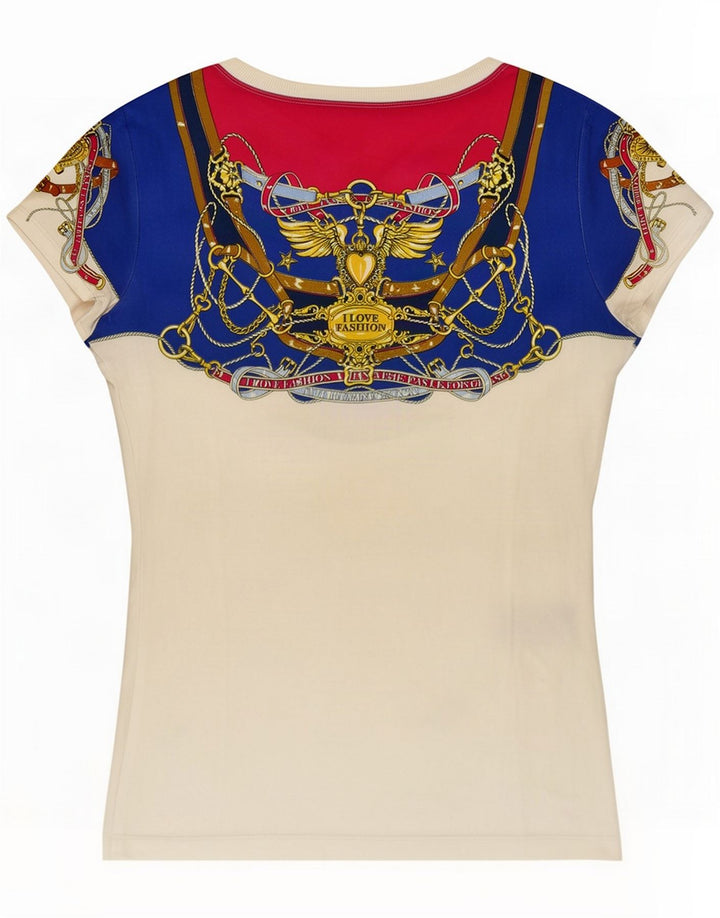 Moschino Womens Abstract Pattern Graphic T-Shirt Top IT 44 Medium White