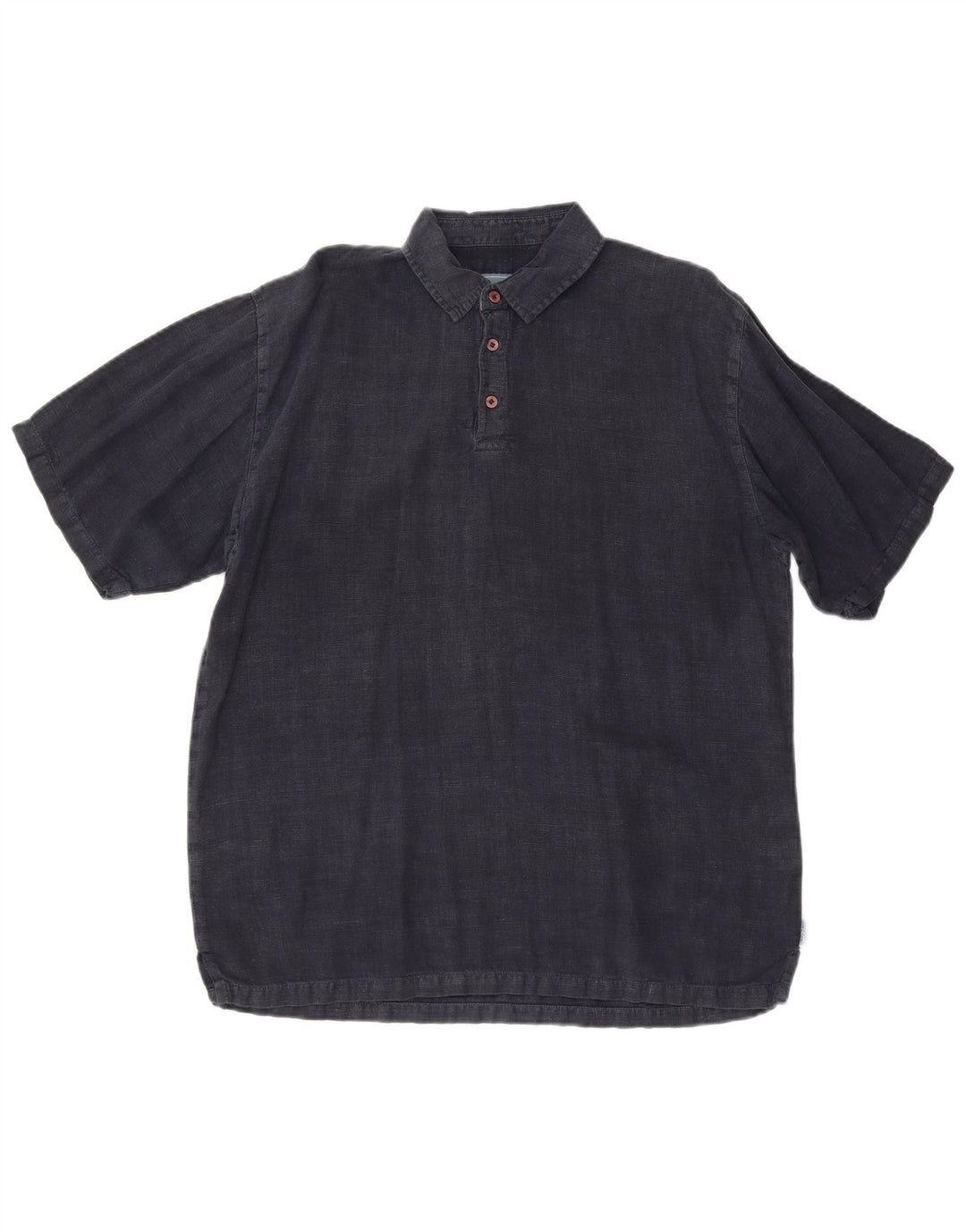 WEIRD FISH Mens Short Sleeve Pullover Shirt Medium Navy Blue Linen