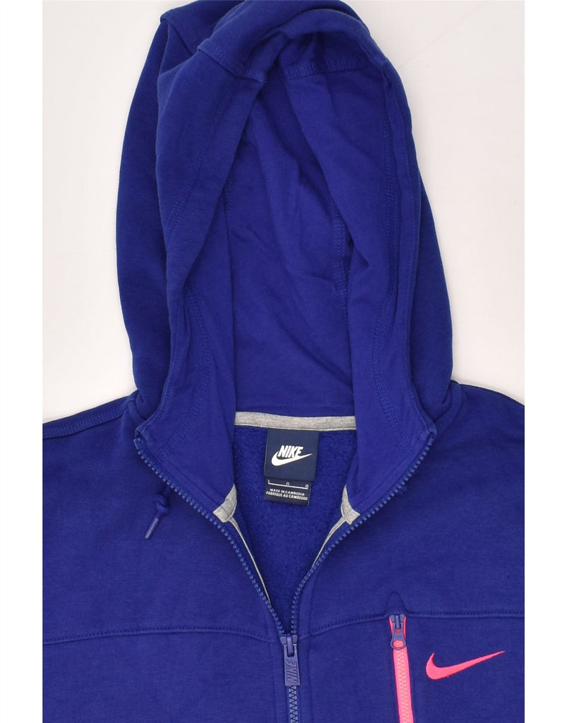 NIKE Womens Loose Fit Graphic Zip Hoodie Sweater UK 16 Large Blue Cotton | Vintage Nike | Thrift | Second-Hand Nike | Used Clothing | Messina Hembry 