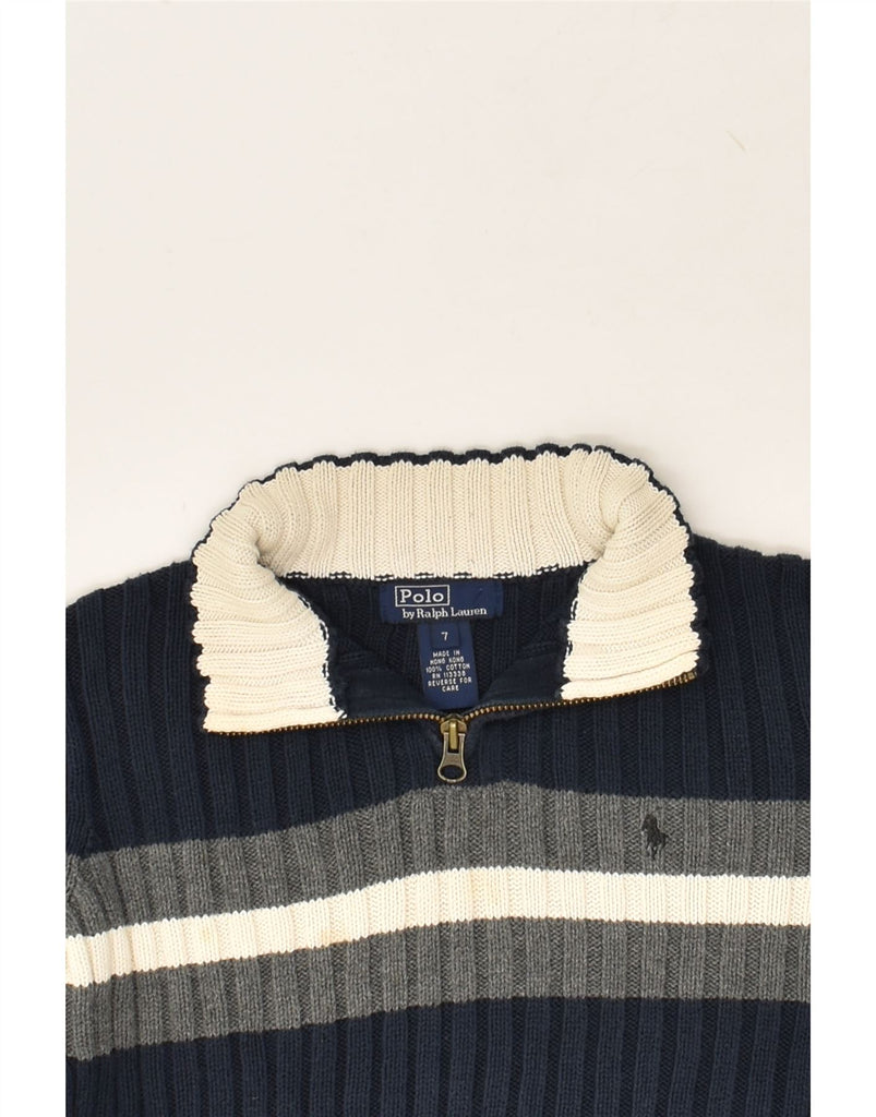 RALPH LAUREN Boys Zip Neck Jumper Sweater 6-7 Years Navy Blue Colourblock | Vintage Ralph Lauren | Thrift | Second-Hand Ralph Lauren | Used Clothing | Messina Hembry 