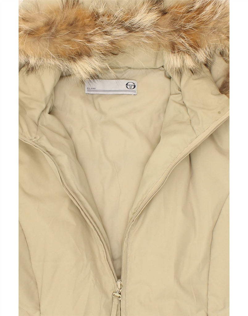 SERGIO TACCHINI Womens Hooded Padded Jacket UK 12 Medium Beige | Vintage Sergio Tacchini | Thrift | Second-Hand Sergio Tacchini | Used Clothing | Messina Hembry 