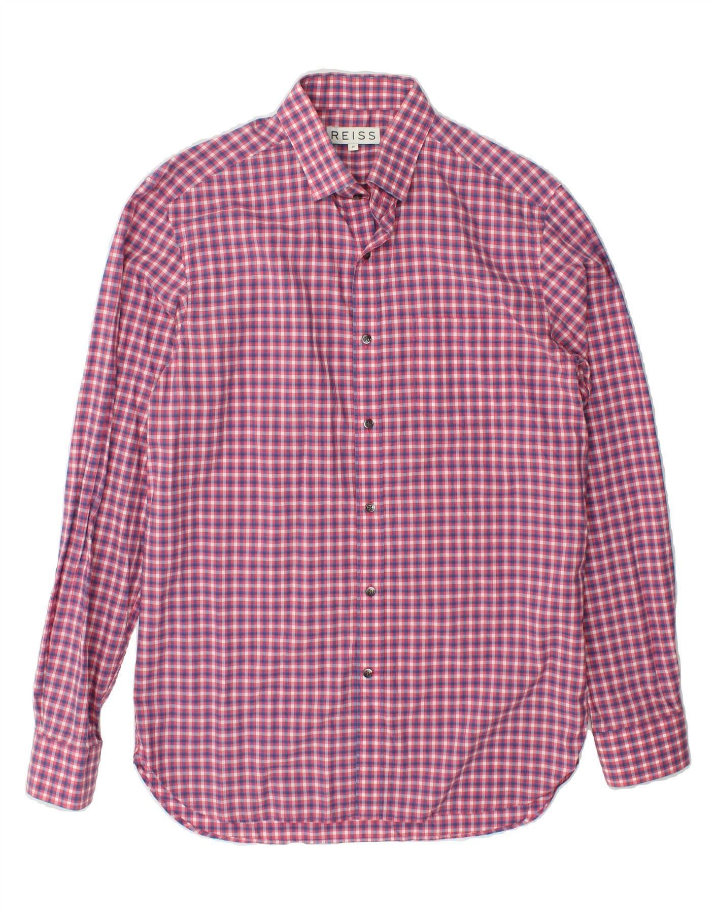 REISS Mens Shirt Medium Pink Check Cotton Vintage Second-Hand