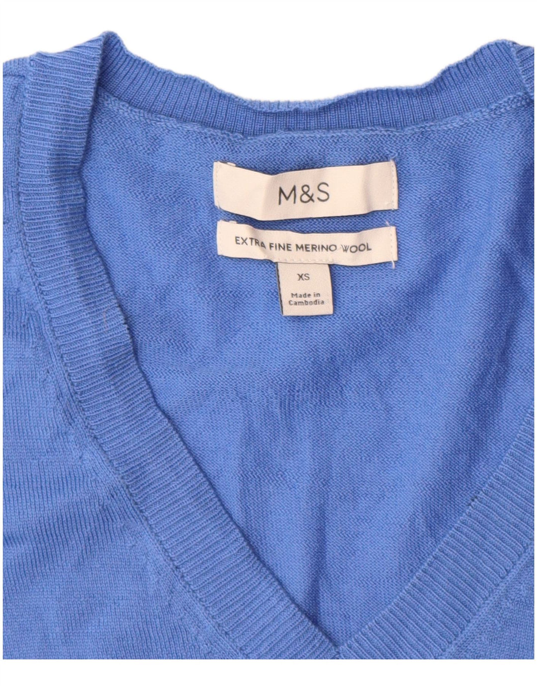 Marks & Spencer Womens V-Neck Jumper Sweater UK 6 XS Blue Merino Wool