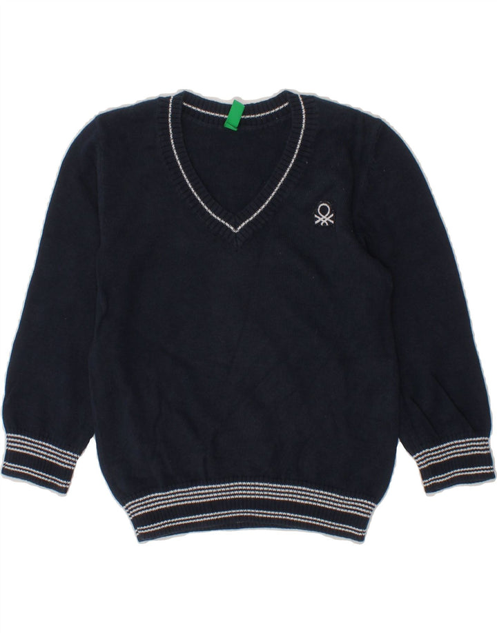 BENETTON Baby Boys V-Neck Jumper Sweater 18-24 Months Navy Blue Cotton Vintage Benetton and Second-Hand Benetton from Messina Hembry 