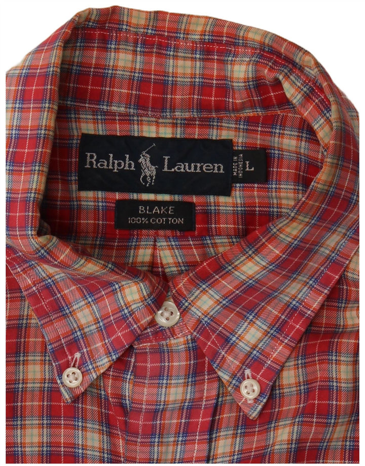 RALPH LAUREN Mens Blake Loose Fit Flannel Shirt Large Red Check Cotton
