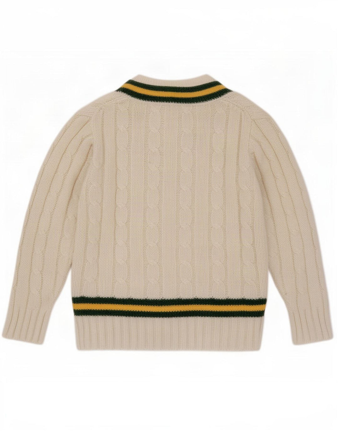 Vintage Mens V-Neck Jumper Sweater Medium White Striped Acrylic