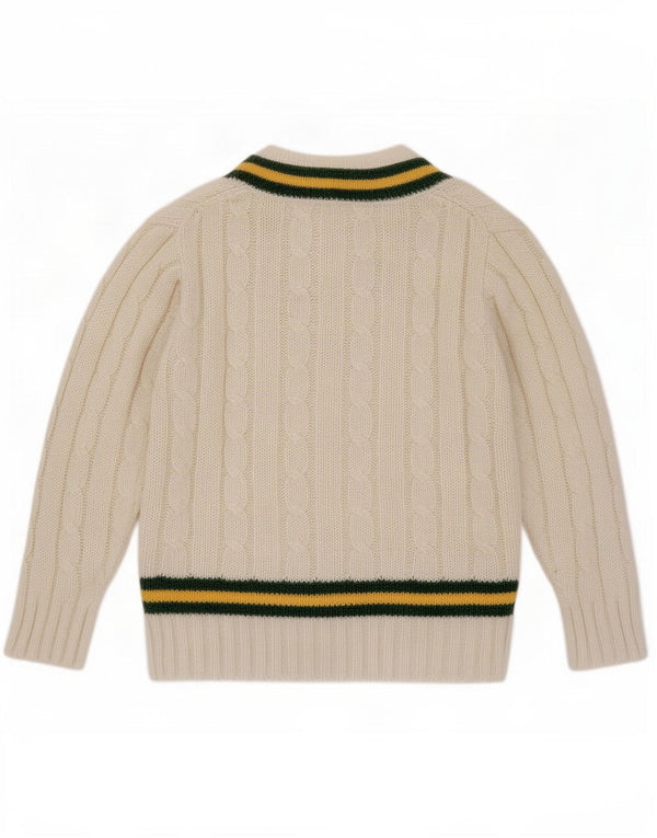 Vintage Mens V-Neck Jumper Sweater Medium White Striped Acrylic