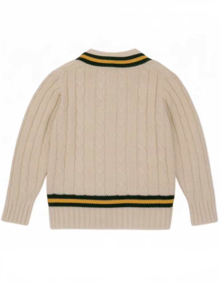 Vintage Mens V-Neck Jumper Sweater Medium White Striped Acrylic