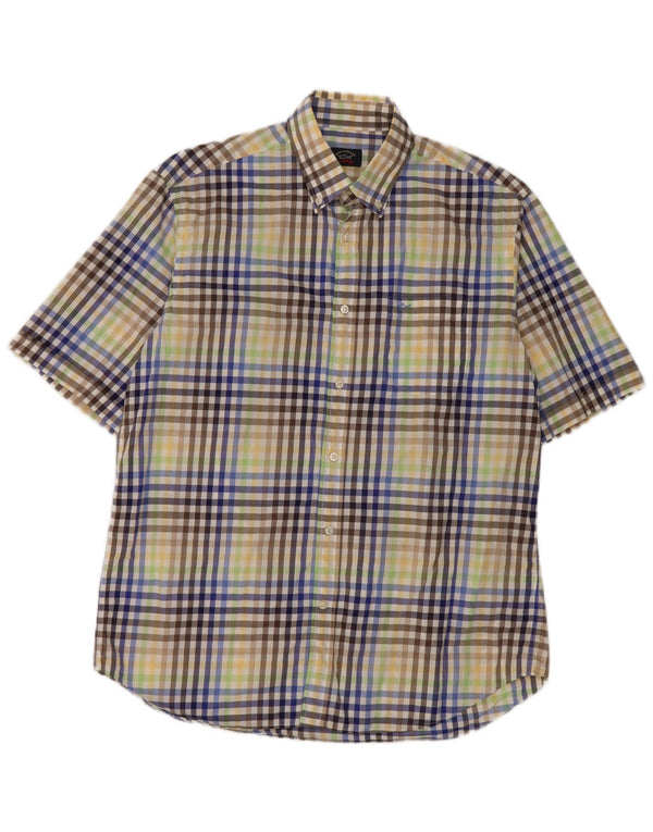Paul & Shark Mens Short Sleeve Shirt Large Multicoloured Check Cotton