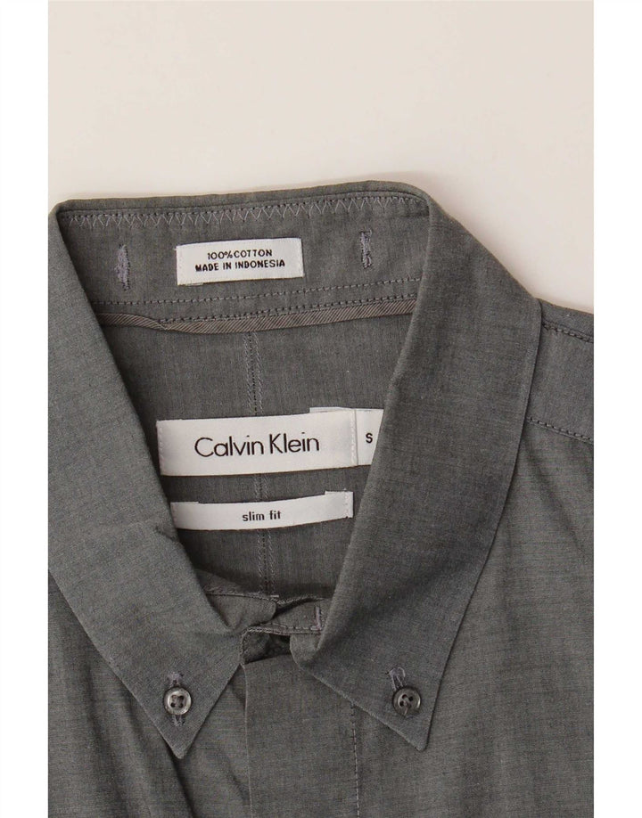 Calvin Klein Mens Short Sleeve Slim Fit Shirt Small Grey Cotton