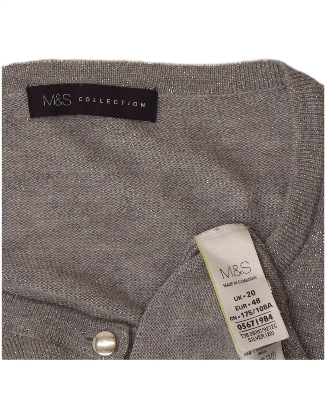 Marks & Spencer Womens Cardigan Sweater UK 20 2XL  Grey Polyamide