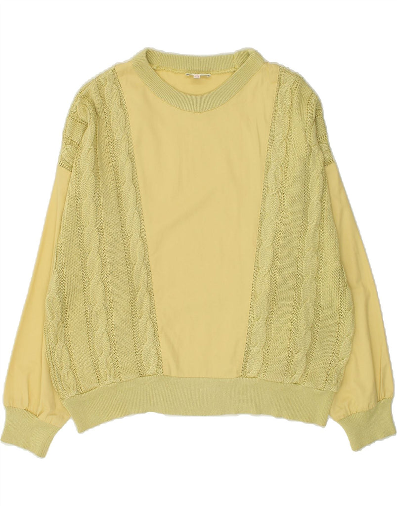 VINTAGE Womens Crew Neck Jumper Sweater UK 12 Medium Yellow Cotton | Vintage Vintage | Thrift | Second-Hand Vintage | Used Clothing | Messina Hembry 