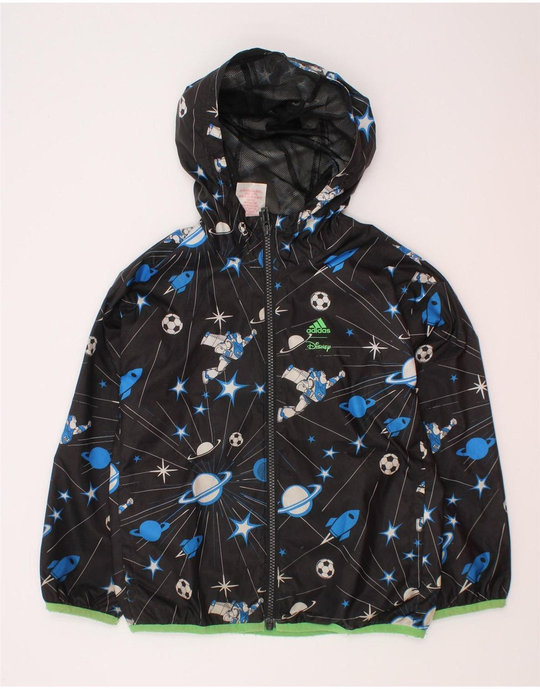 Adidas Boys Hooded Rain Jacket 5-6 Years Black Geometric Polyester