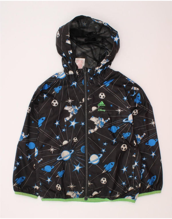 Adidas Boys Hooded Rain Jacket 5-6 Years Black Geometric Polyester