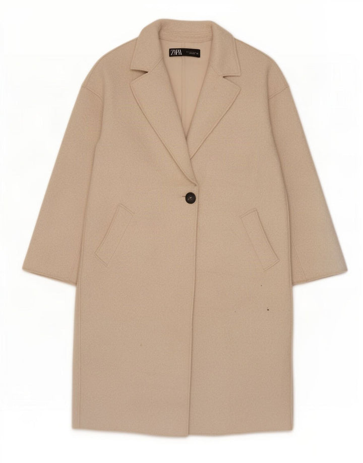 Zara Womens Oversized Overcoat UK 10 Small Beige