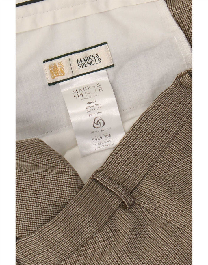 Marks & Spencer Mens Straight Suit Trousers W40 L31 Beige Houndstooth
