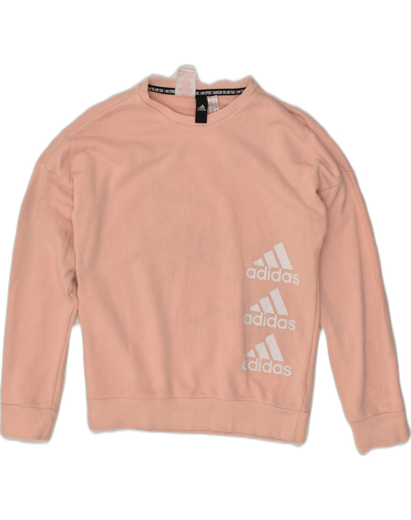 ADIDAS Girls Graphic Sweatshirt Jumper 11-12 Years Pink Cotton | Vintage Adidas | Thrift | Second-Hand Adidas | Used Clothing | Messina Hembry 