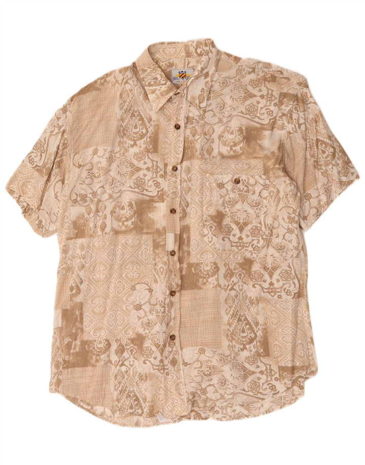 Vintage Mens Short Sleeve Shirt Medium Brown Floral Viscose