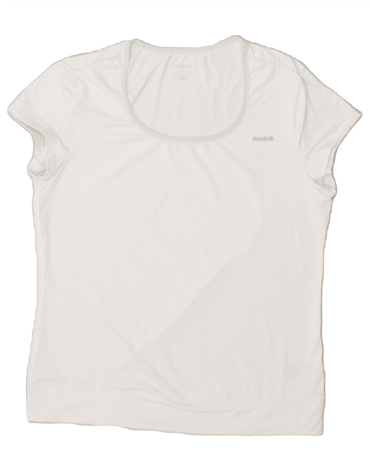 REEBOK Womens T-Shirt Top UK 14 Large White Polyester | Vintage Reebok | Thrift | Second-Hand Reebok | Used Clothing | Messina Hembry 