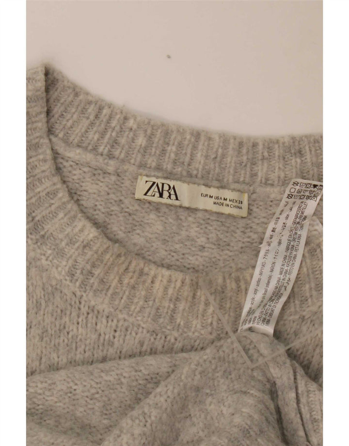 Zara Womens Oversized Boat Neck Jumper Sweater UK 14 Medium Grey Acrylic