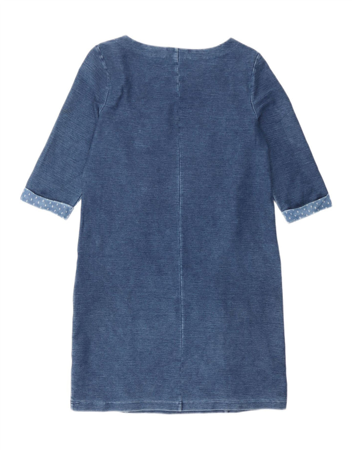 White Stuff Womens 3/4 Sleeve Sheath Dress UK 14 Medium Blue Cotton
