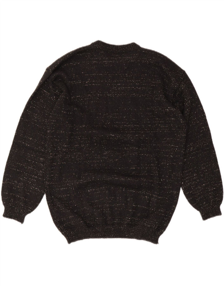 VINTAGE Womens Crew Neck Jumper Sweater UK 14 Medium Black Argyle/Diamond