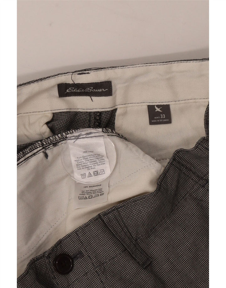 Eddie Bauer Mens Chino Shorts W33 Medium Grey Houndstooth Cotton