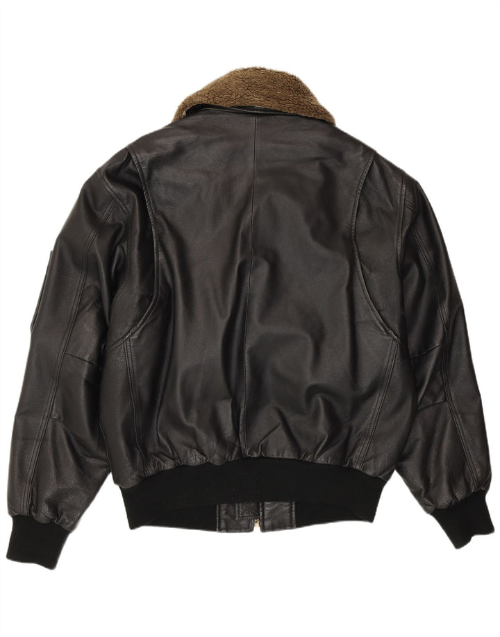 RINO & PELLE Mens Leather Flight Aviator Jacket IT 52 XL Black Leather